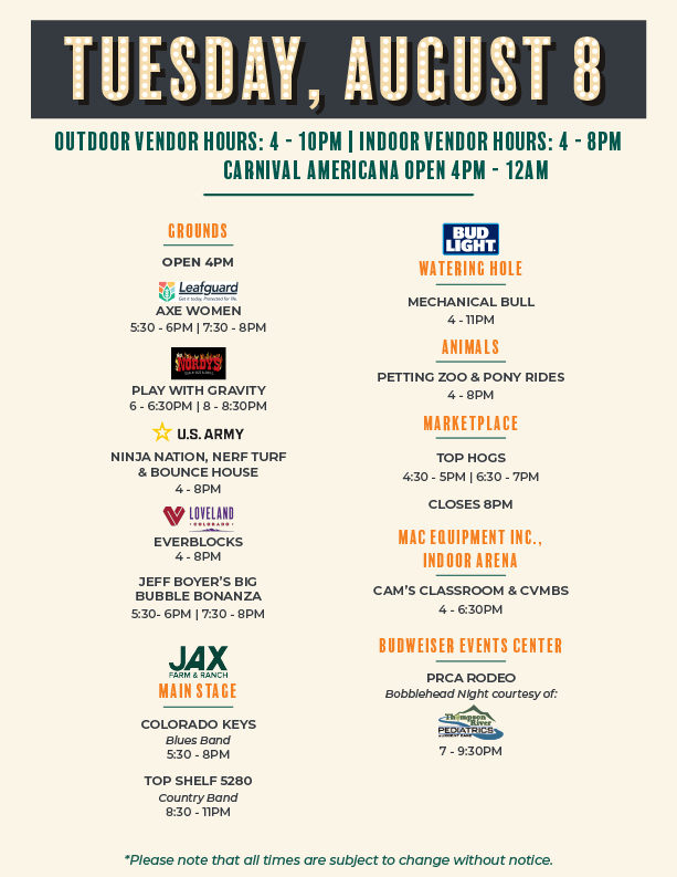 Schedule The Ranch, Larimer County Fairgrounds & Events Complex